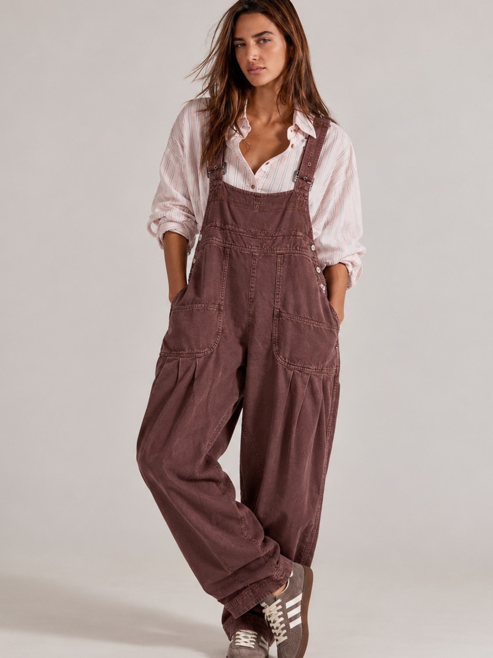 Free People We The Free Felix Tapered Barrel Overalls Brownie Size M